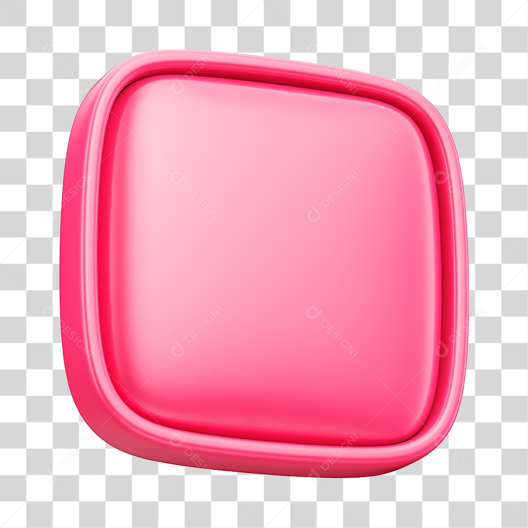 Botão Rosa Elemento 3D Quadrado para Composição PNG Transparente