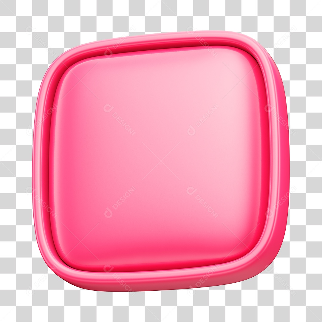 Botão Rosa Elemento 3D Quadrado para Composição PNG Transparente