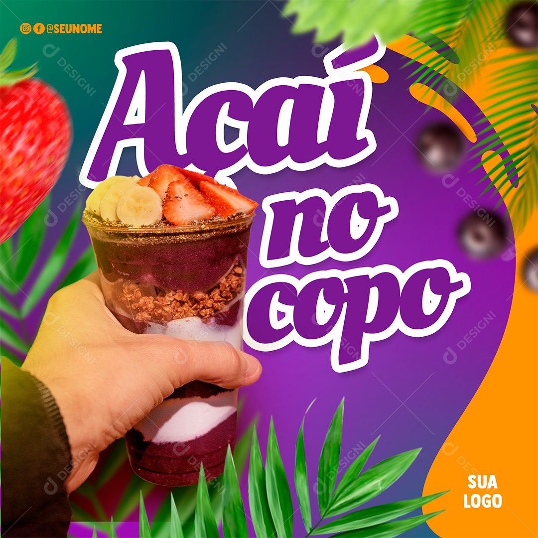 Post Açaí no Copo Social Media PSD Editável