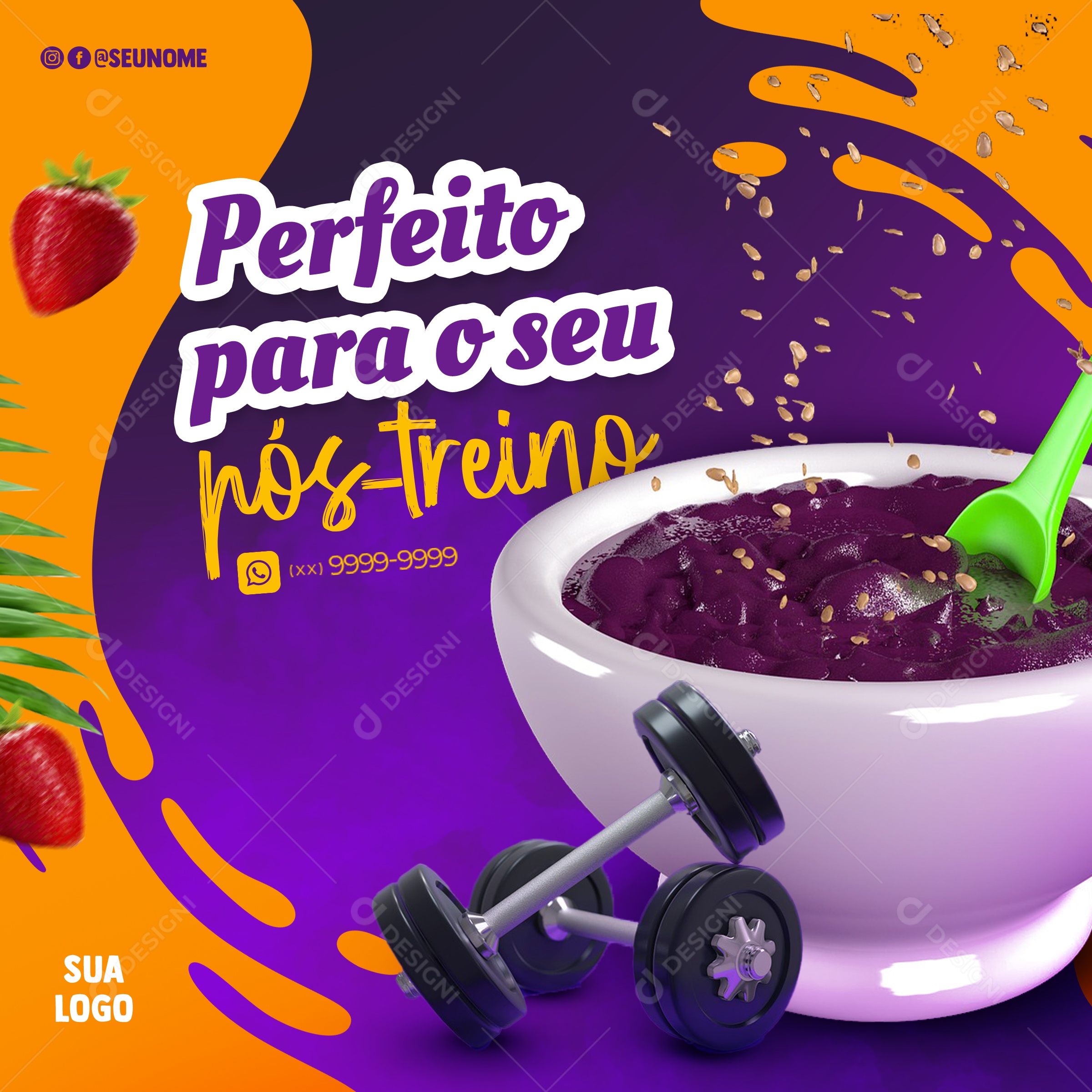 Post Açaí Pós Treino Social Media PSD Editável