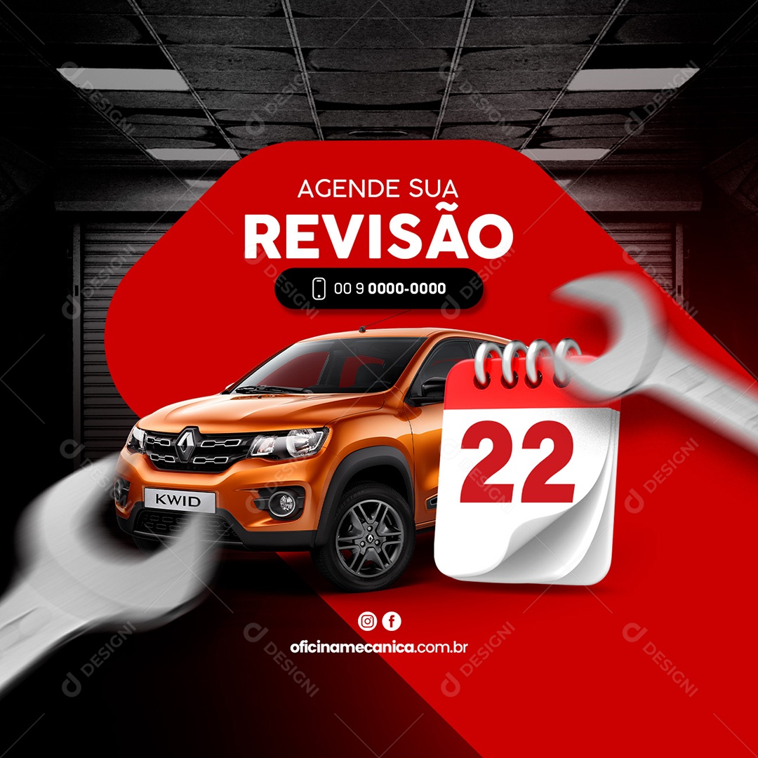 Agende Sua Revisão Oficina Mecânica Social Media PSD Editável