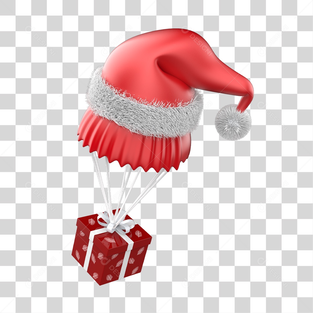 Caixa de Presente Voando com Gorro do Papai Noel Elemento 3D PNG Transparente