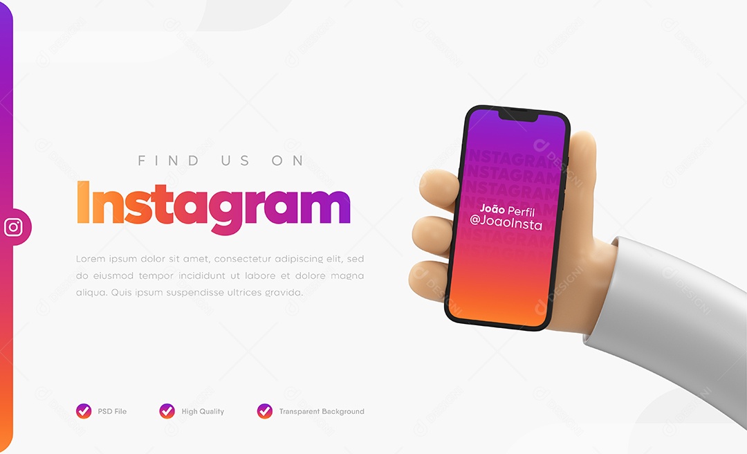 Mockup do Instagram Elemento 3D para Composição PSD