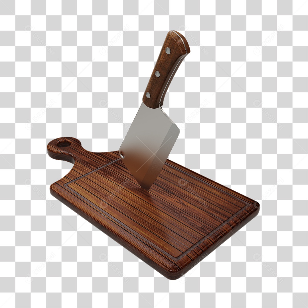 Tabua de Carne e Cutelo Elemento 3D para Composição PNG Transparente