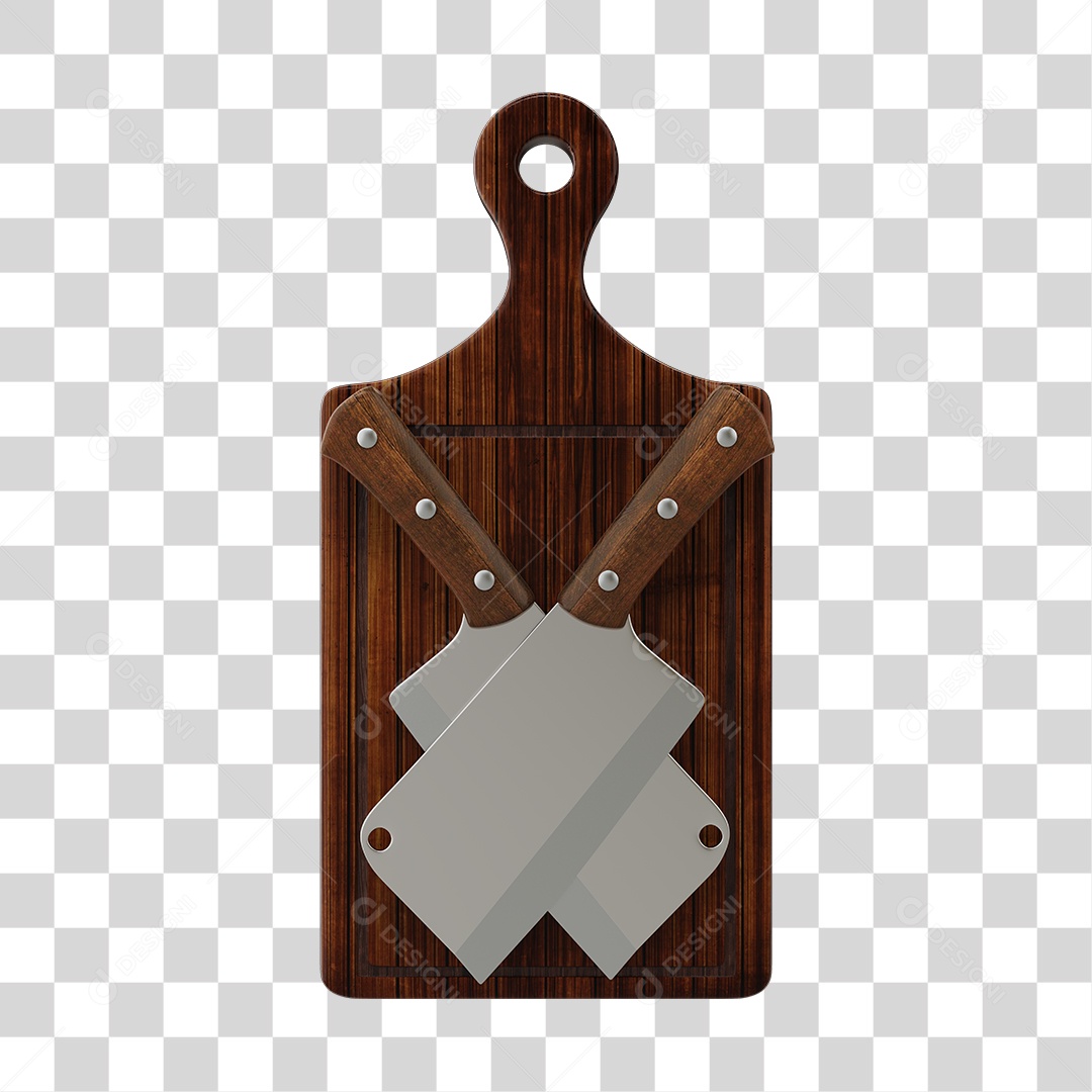 Tabua de Carne e Cutelos Elemento 3D para Composição PNG Transparente