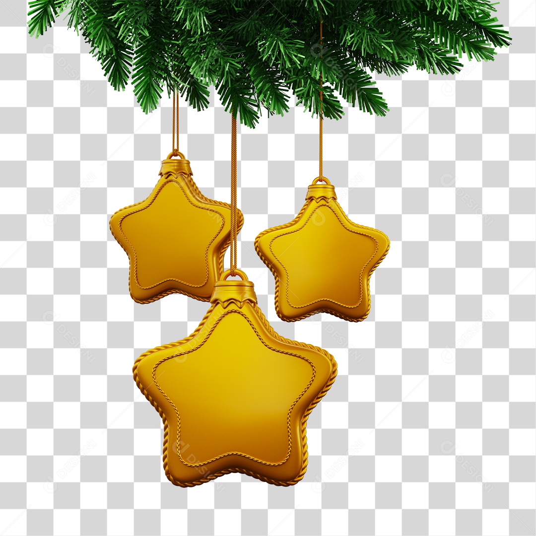 Estrelas de Decoração de Natal Elemento 3D para Composição PNG Transparente