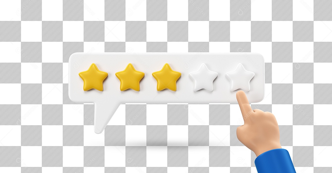 Mão Avaliando 3 Estrela de Avaliação Elemento 3D Dourado e Branco PSD