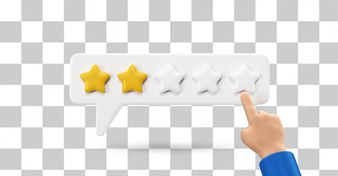 Mão Avaliando 2 Estrela de Avaliação Elemento 3D Dourado e Branco PSD