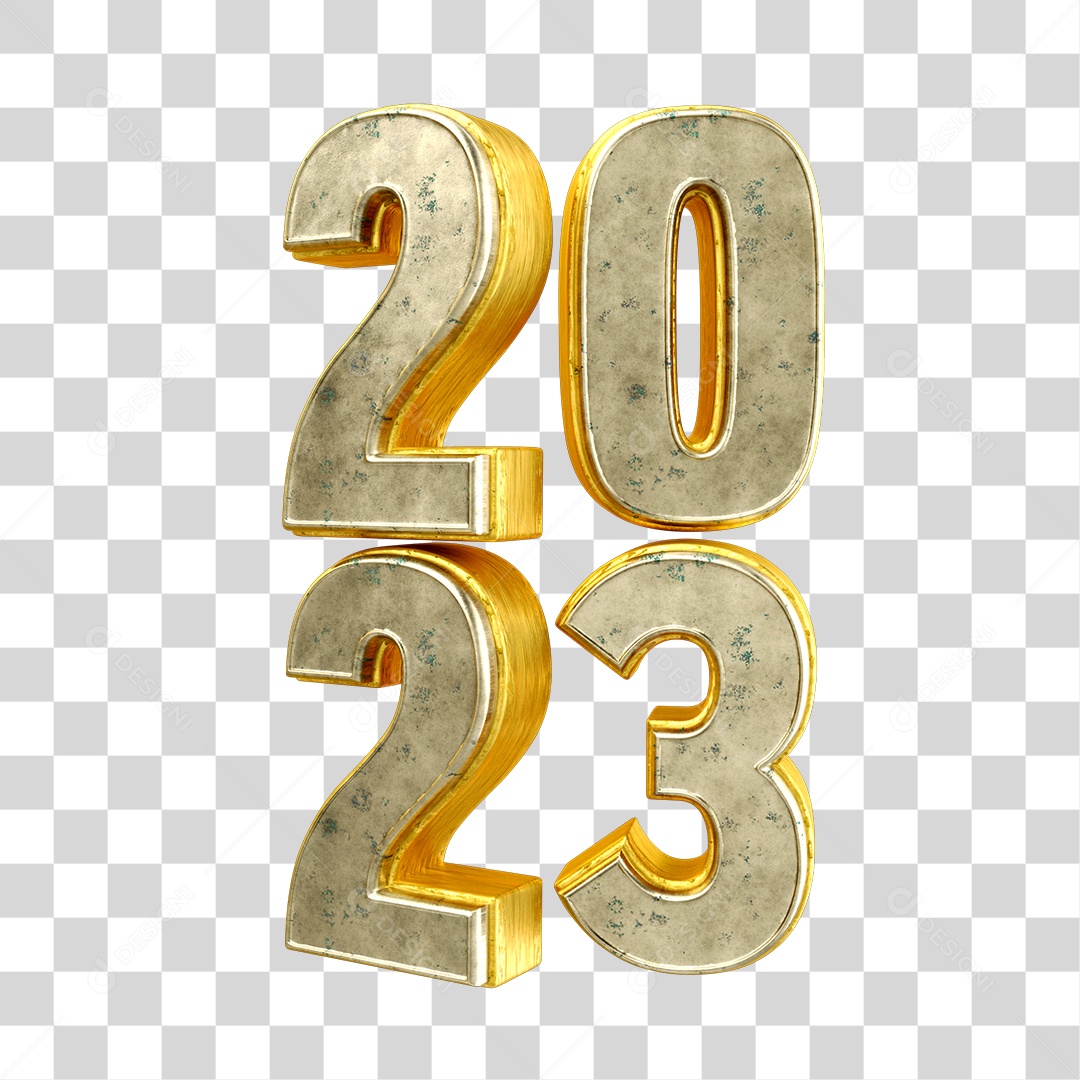 Número 2023 Dourado Elemento 3D de Ano Novo PNG Transparente