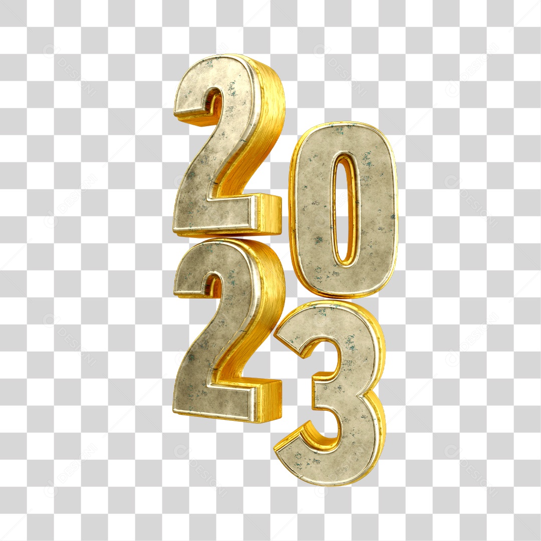 Número 2023 Dourado Elemento 3D de Ano Novo PNG Transparente