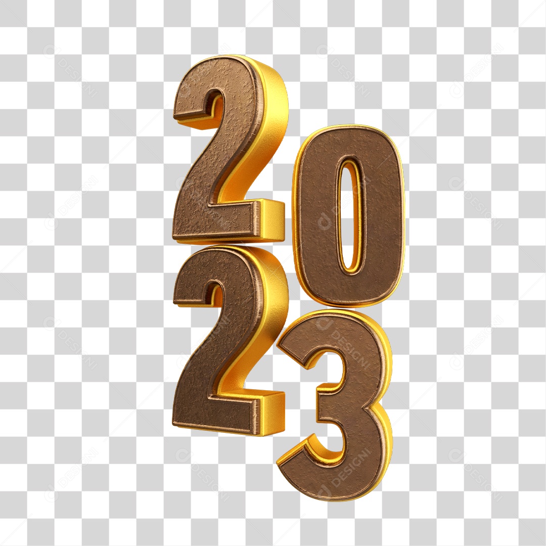 Número 2023 Marrom Elemento 3D de Ano Novo PNG Transparente