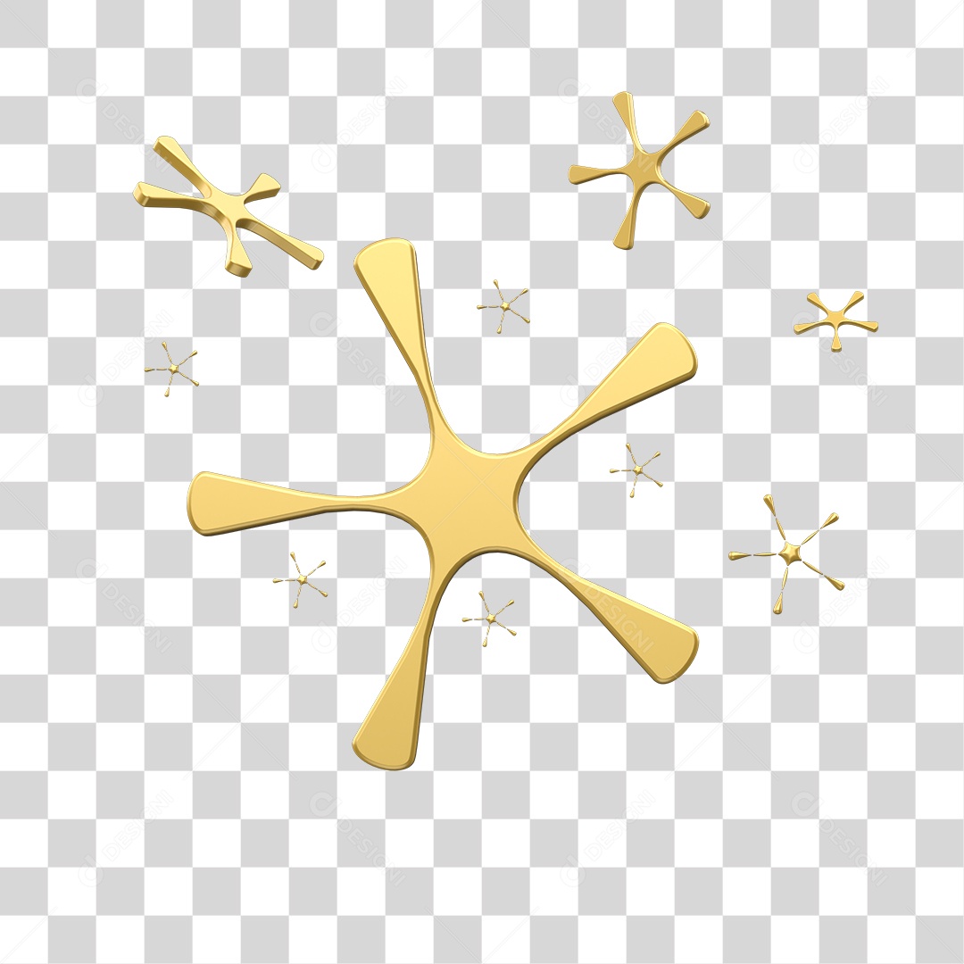 Estrela Dourada para Ano Novo Elemento 3D PNG Transparente