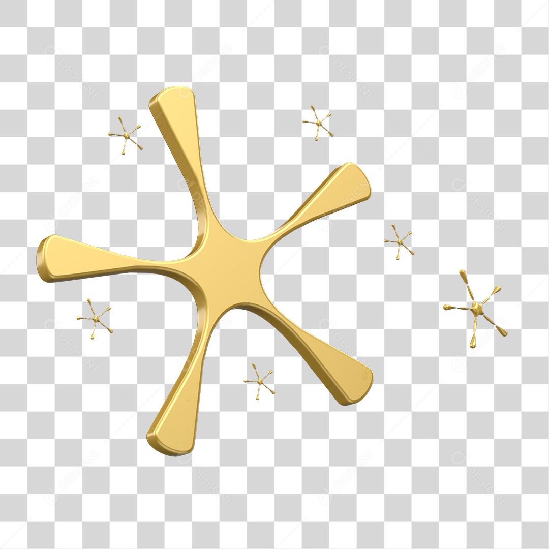 Estrela Dourada para Ano Novo Elemento 3D PNG Transparente