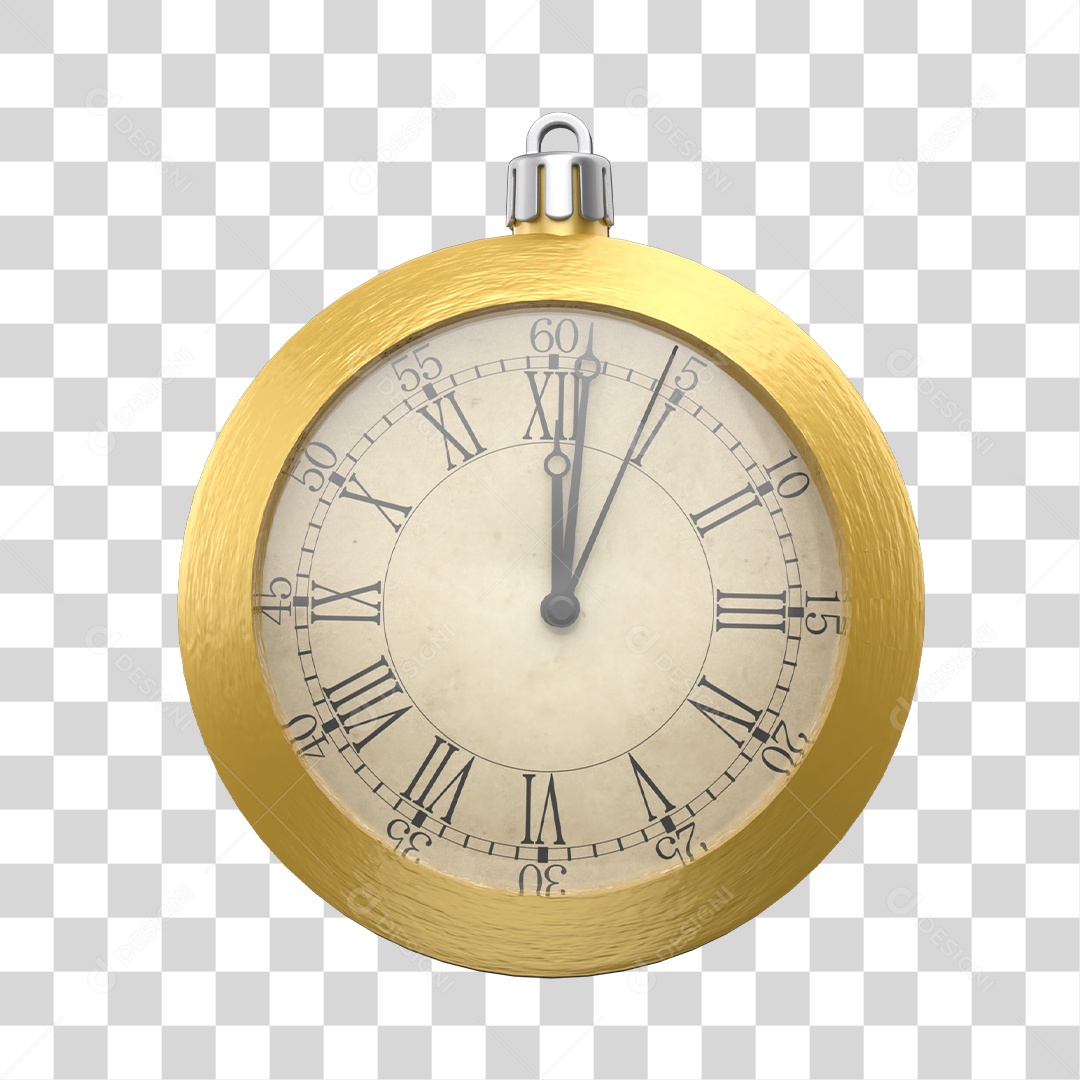 Relógio Dourada de Ano Novo Elemento 3D PNG Transparente