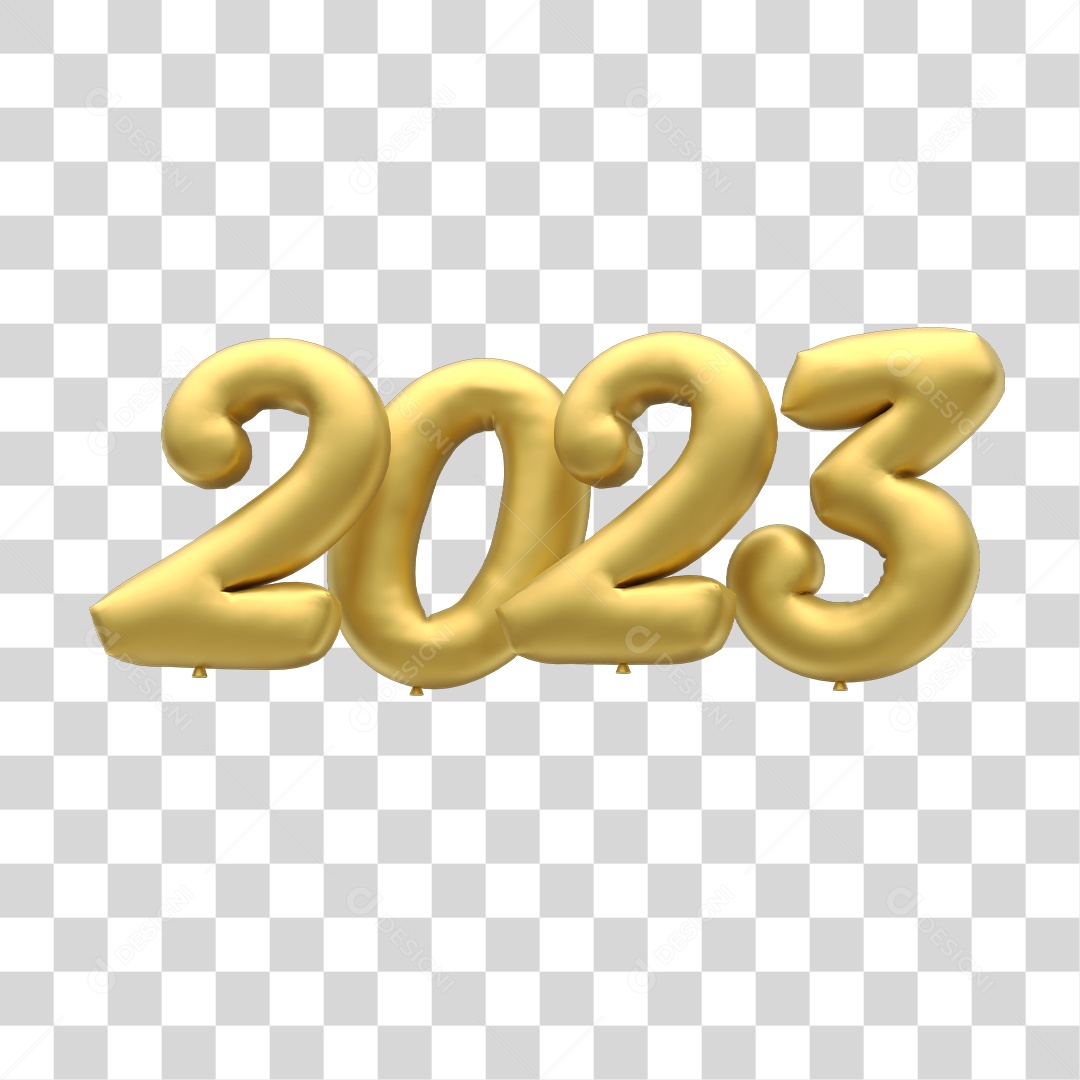 Número 2023 Dourado de Ano Novo Elemento 3D PNG Transparente