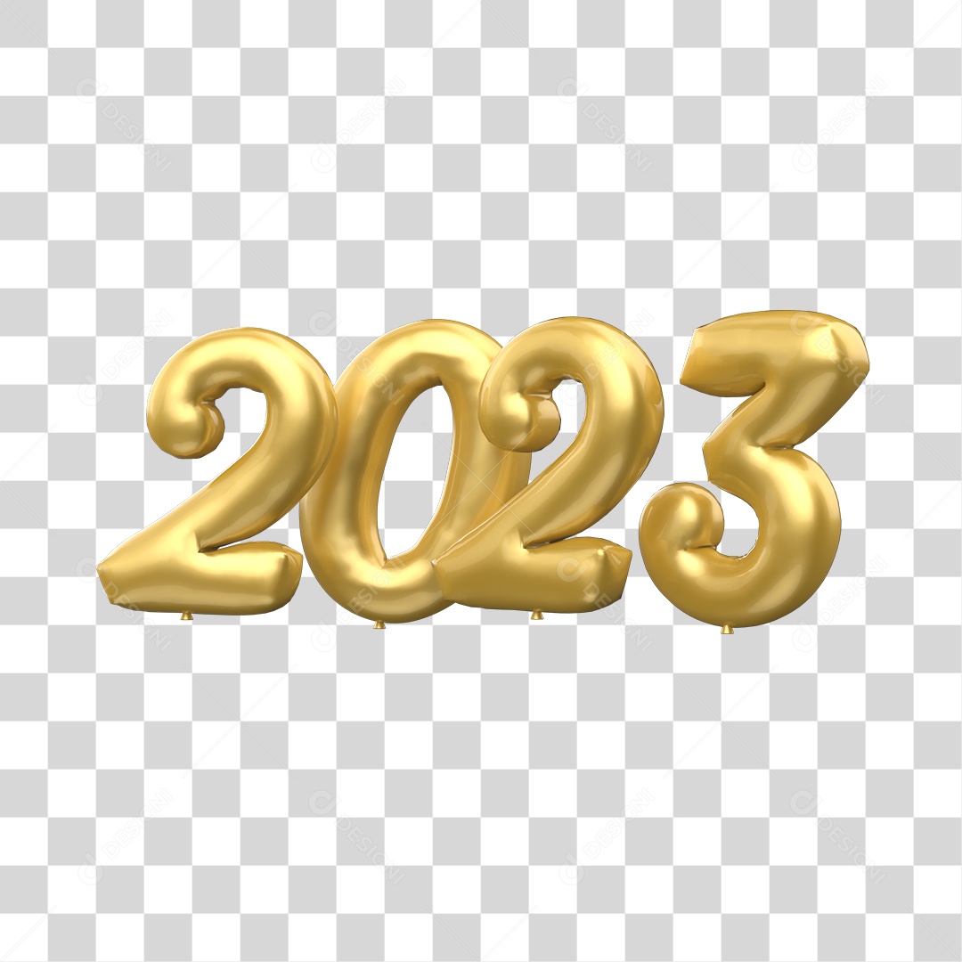 Número 2023 Dourado de Ano Novo Elemento 3D PNG Transparente