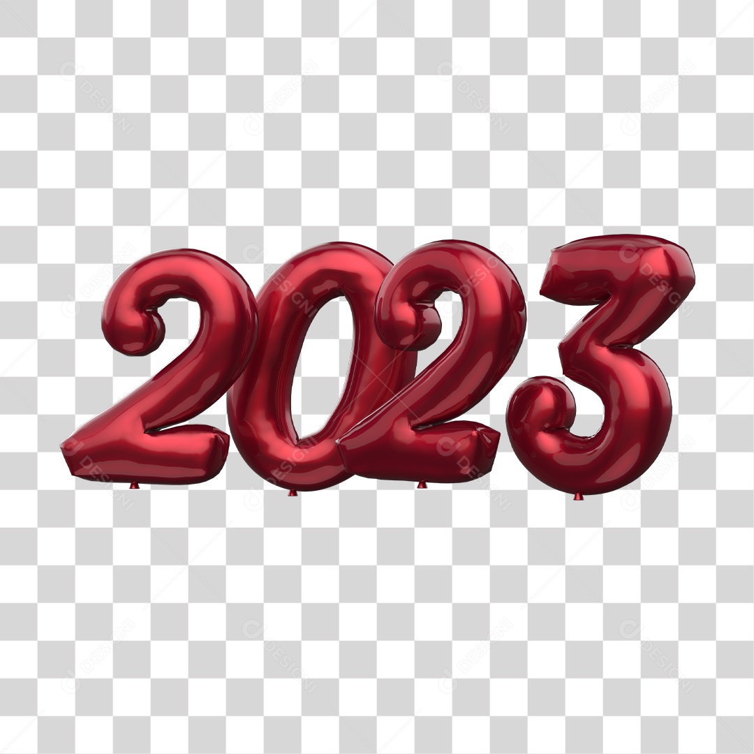 Número 2023 Vermelho Vinho de Ano Novo Elemento 3D PNG Transparente