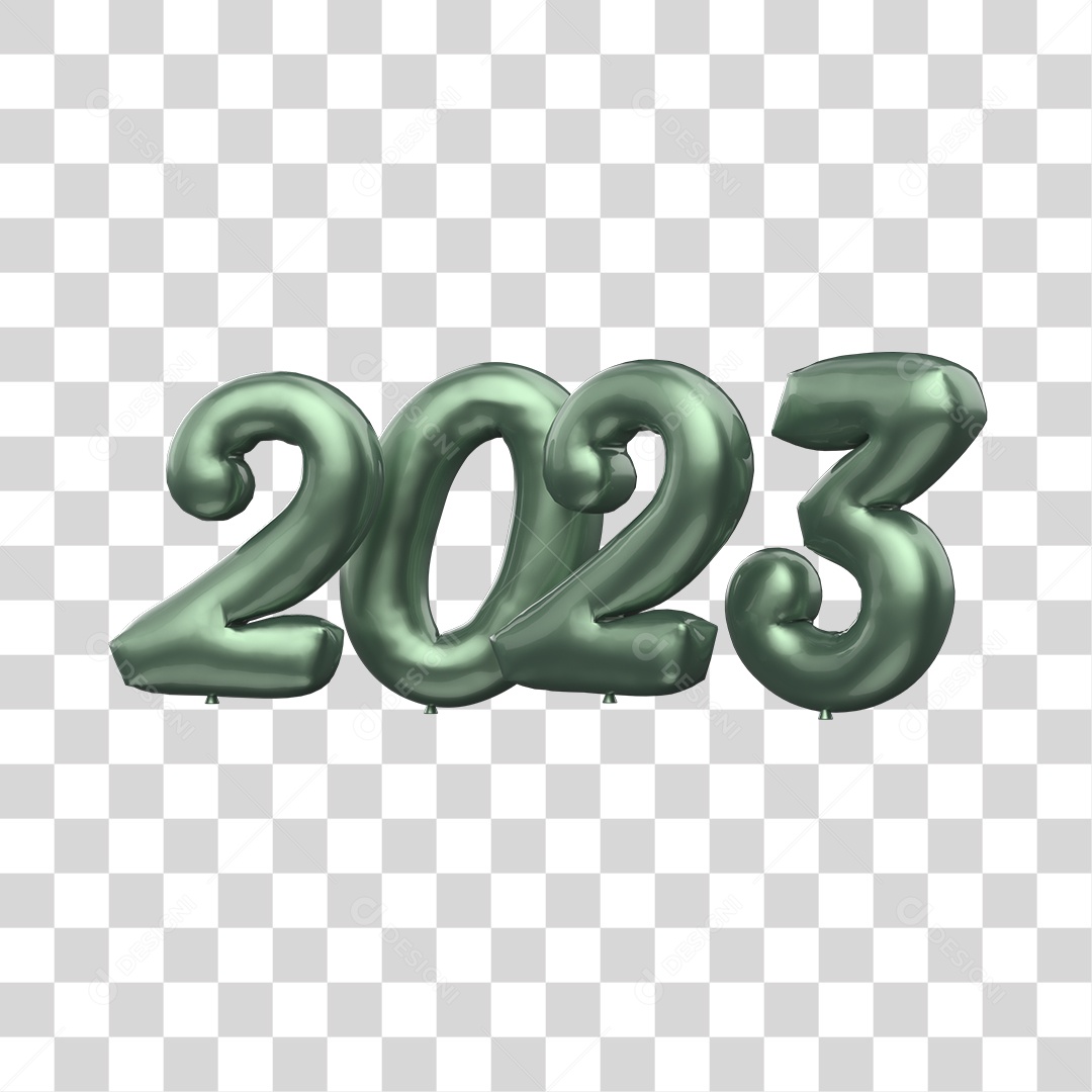 Número 2023 Verde de Ano Novo Elemento 3D PNG Transparente