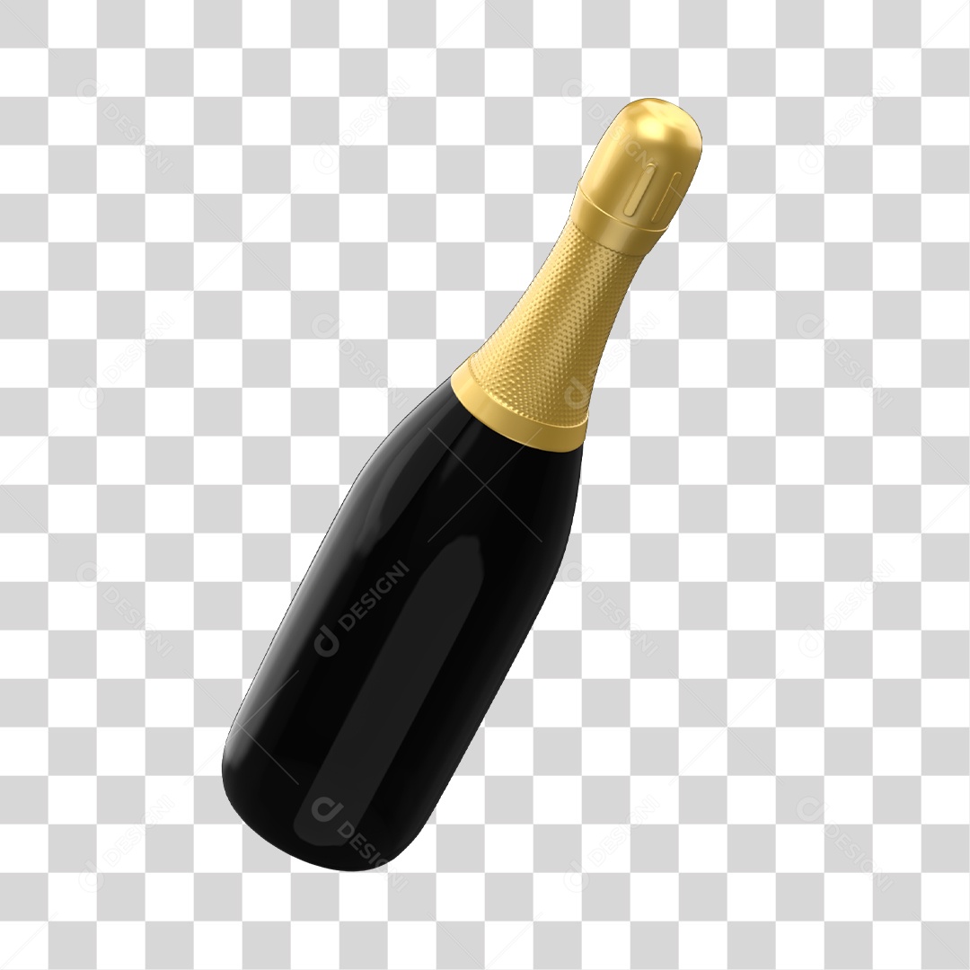 Garrafa de Champanhe Preta e Dourada Elemento 3D PNG Transparente