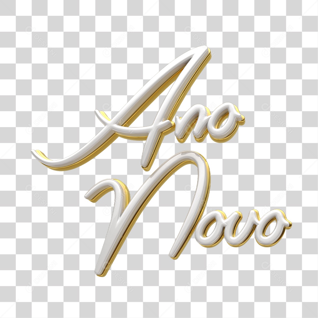 Ano Novo Texto 3D Branco e Dourado PNG Transparente