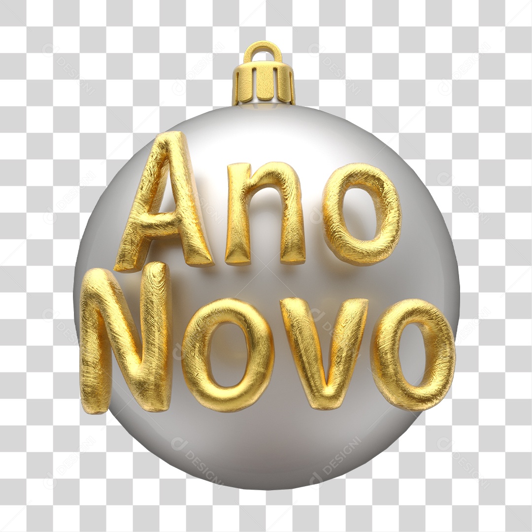 Ano Novo Selo 3D Dourado para Composição PNG Transparente