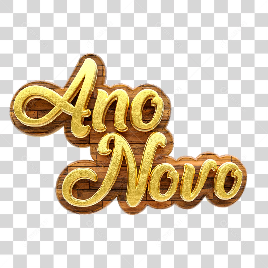 Ano Novo Selo 3D Dourado para Composição PNG Transparente