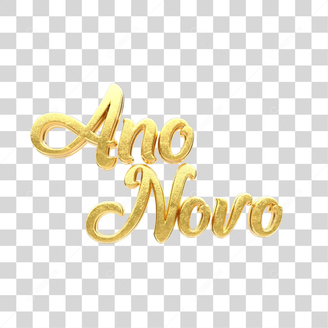 Ano Novo Texto 3D Dourado para Composição PNG Transparente
