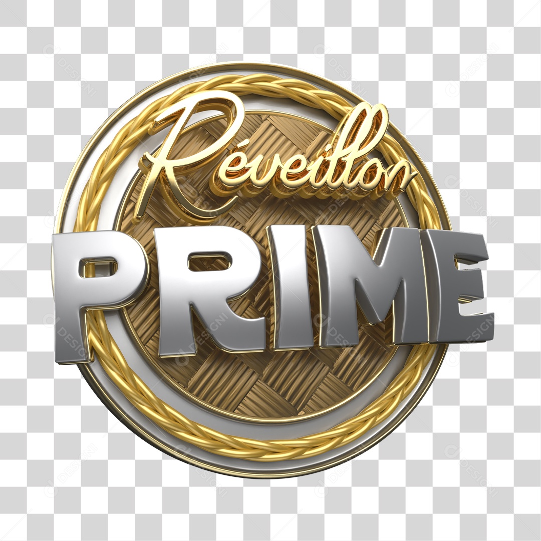 Réveillon Prime Selo 3D Dourado e Prata para Composição PNG Transparente
