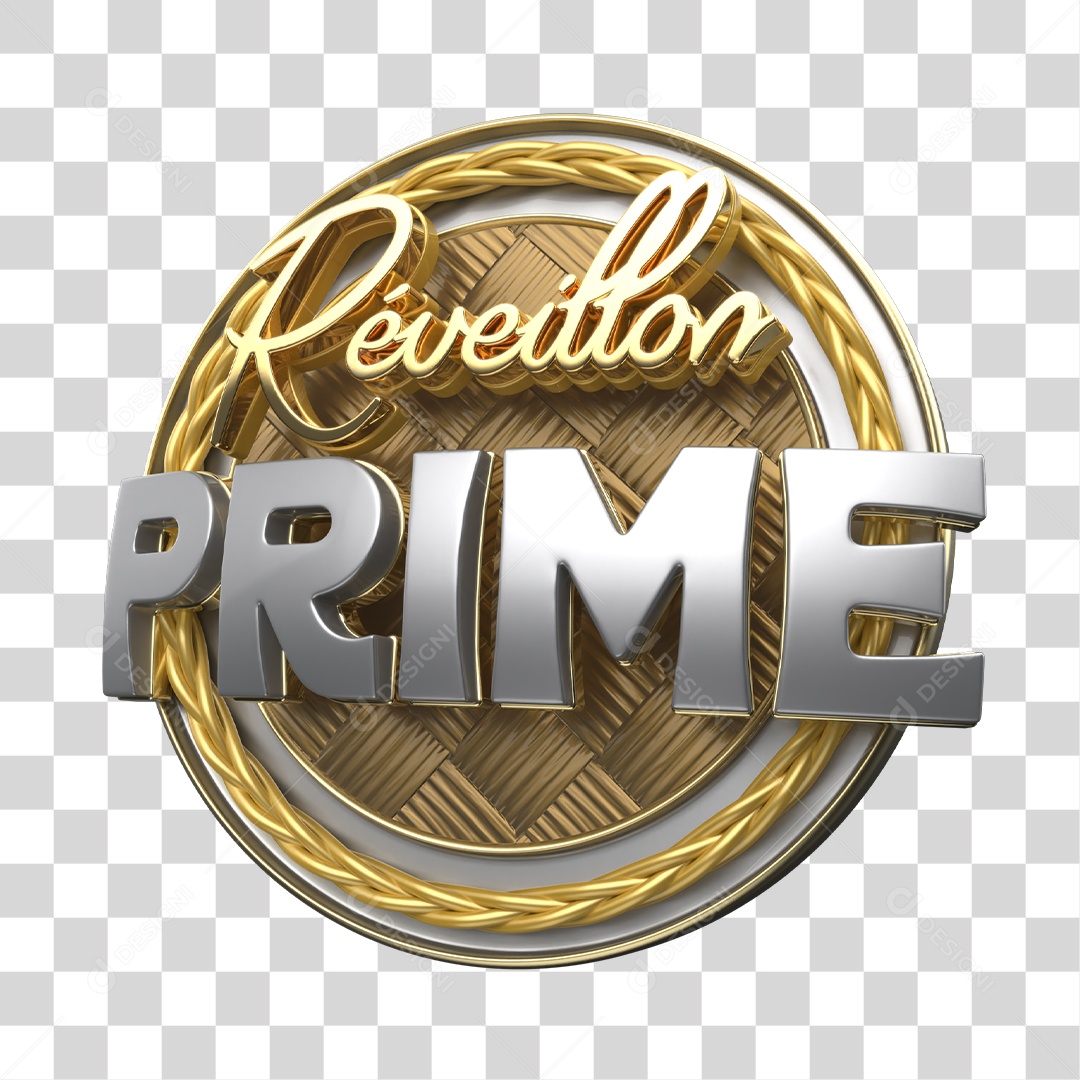 Réveillon Prime Selo 3D Dourado e Prata para Composição PNG Transparente