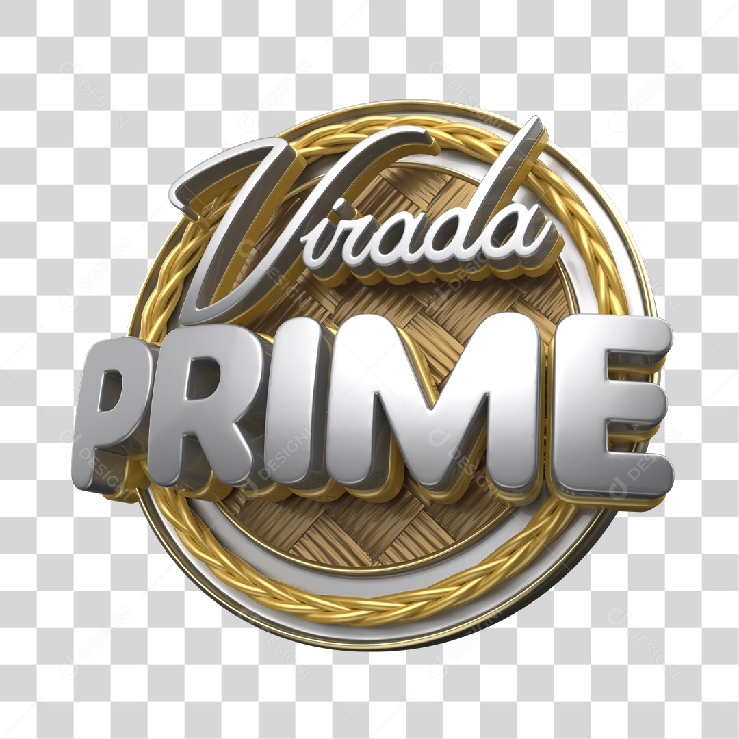 Virada Prime Selo 3D Prata para Composição PNG Transparente