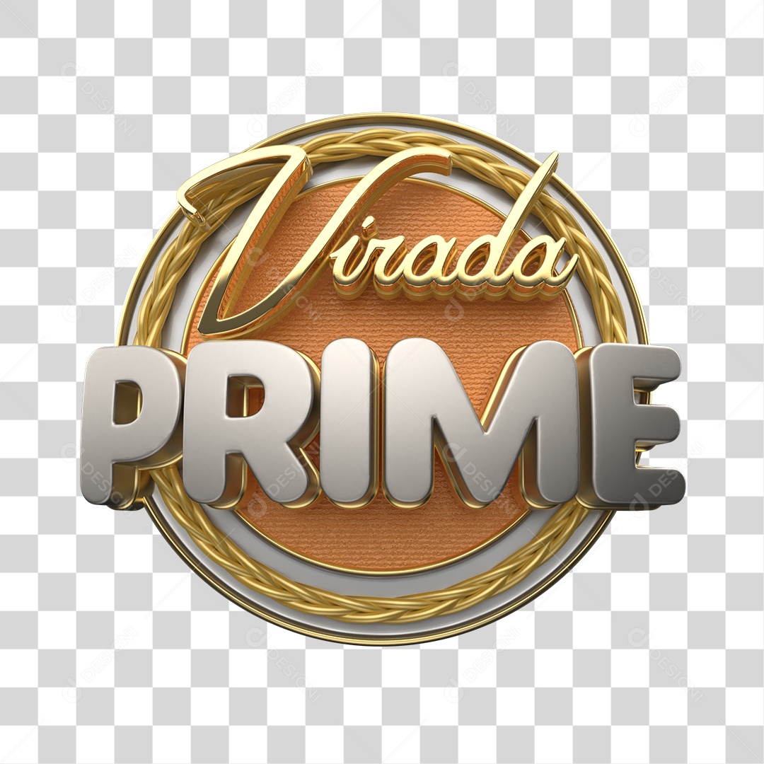 Virada Prime Selo 3D Dourado e Prata para Composição PNG Transparente