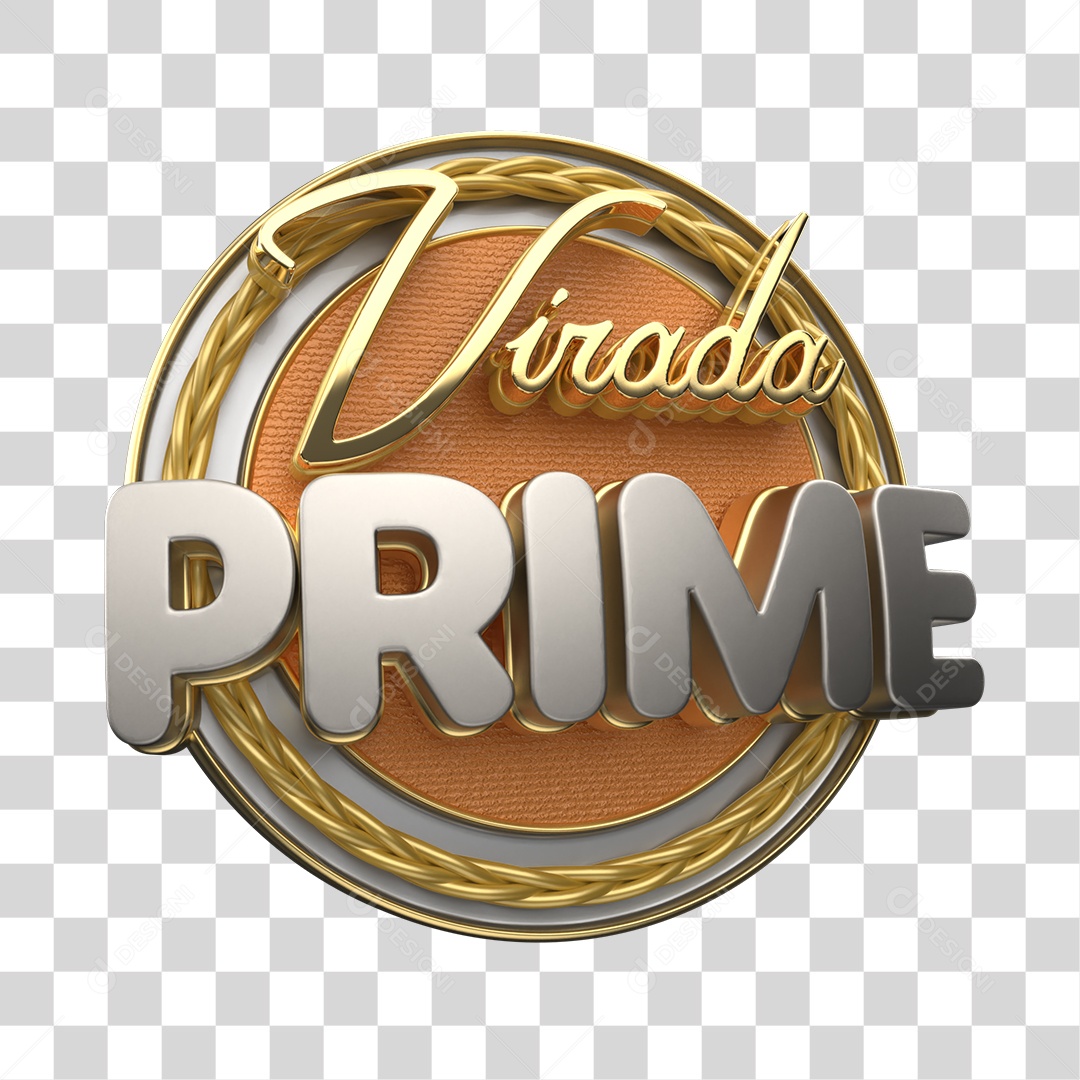 Virada Prime Selo 3D Dourado e Prata para Composição PNG Transparente