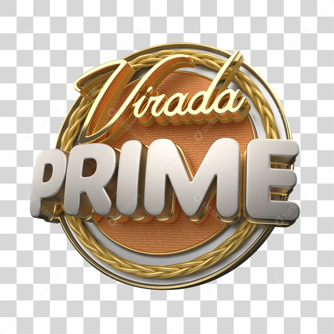 Virada Prime Selo 3D Dourado e Prata para Composição PNG Transparente