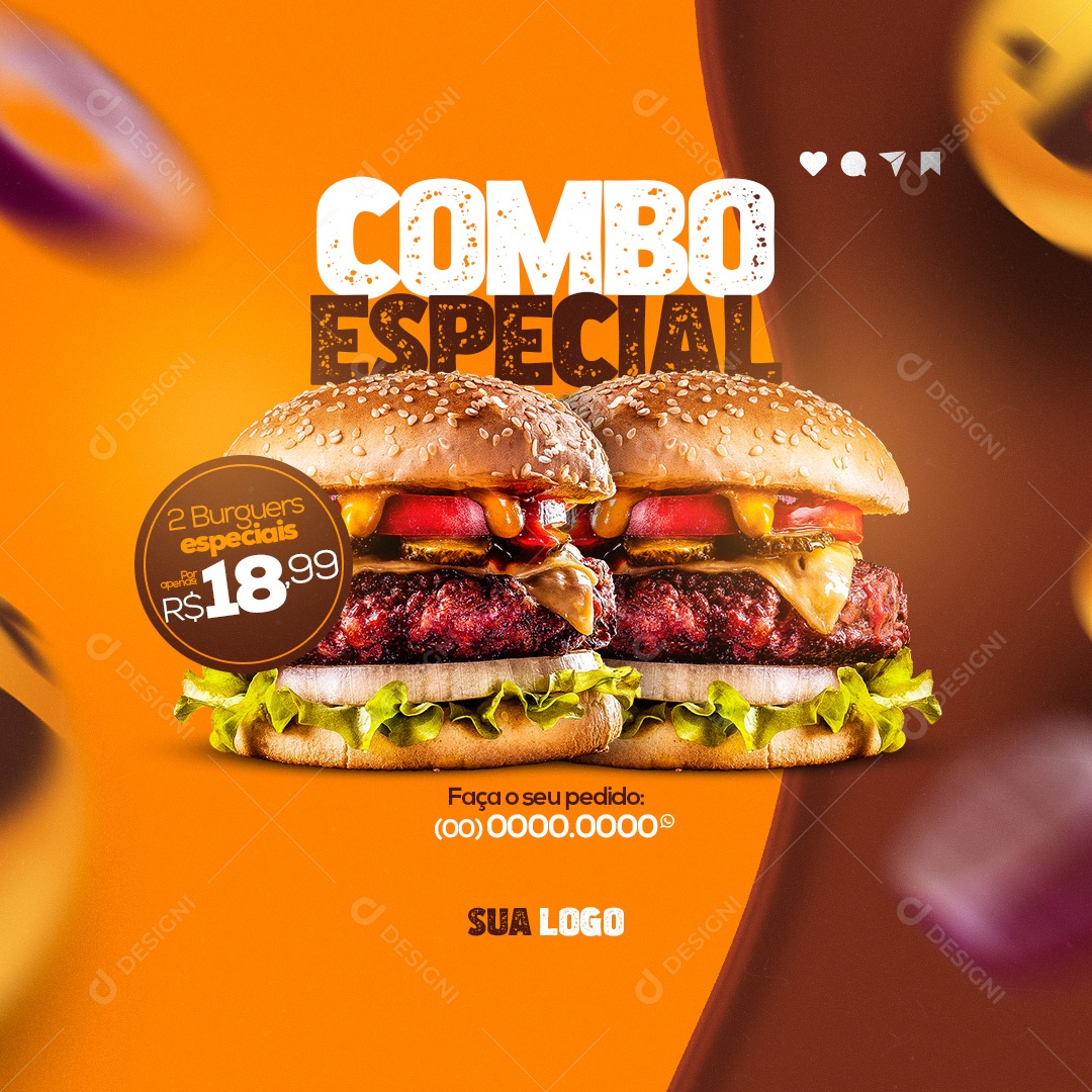 Combo Especial Faça seu Pedido Hamburgueria Social Media PSD Editável