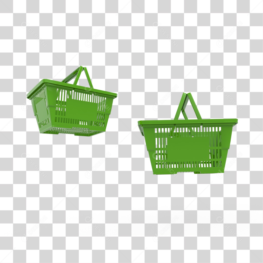 Cesta de Compras Verde Elemento 3D para Composição PNG Transparente