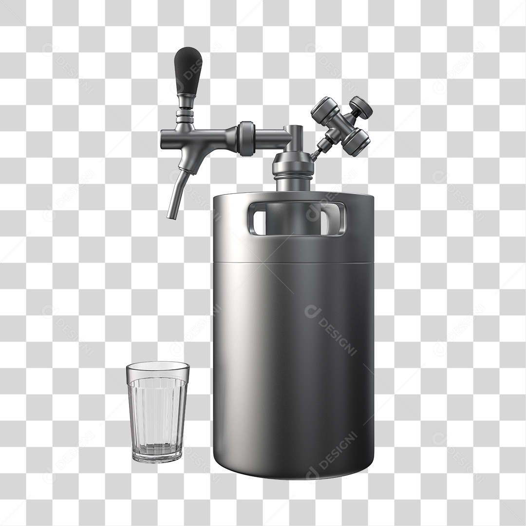 Chopeira com Torneira e Copo Elemento 3D PNG Transparente
