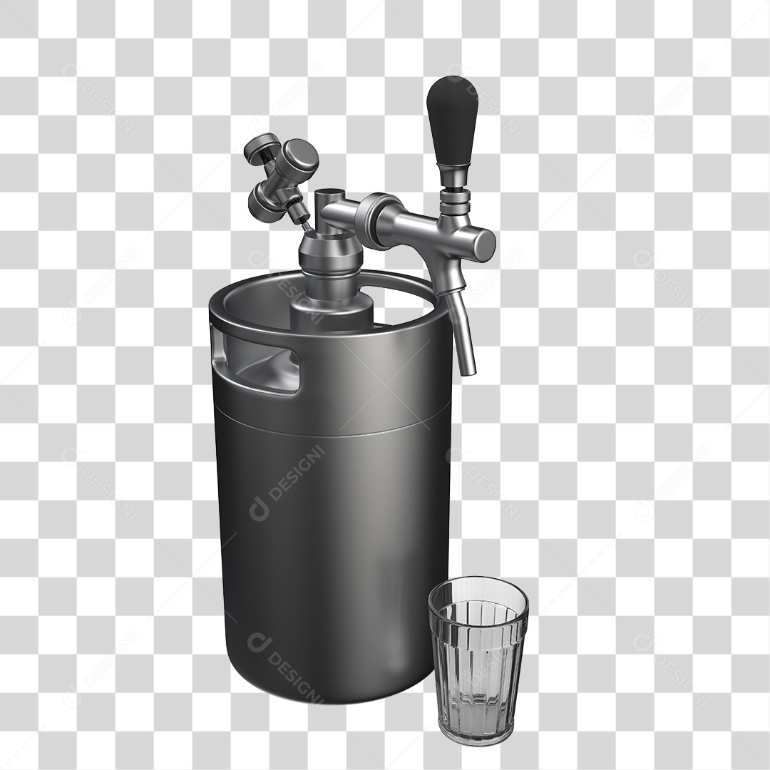 Chopeira com Torneira e Copo Elemento 3D PNG Transparente
