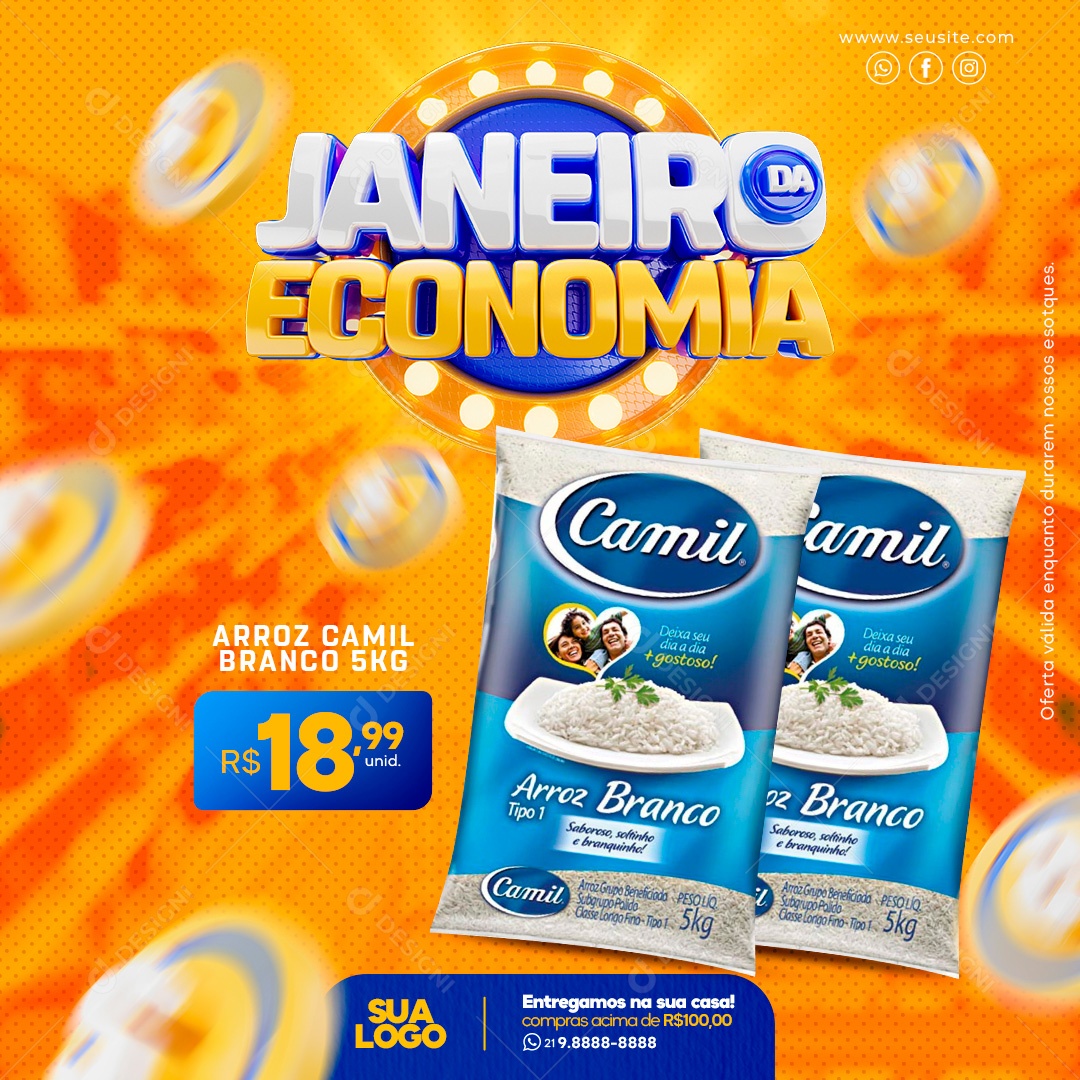 Encarte Social Media Janeiro da Economia Arroz Camil Social Media PSD Editável