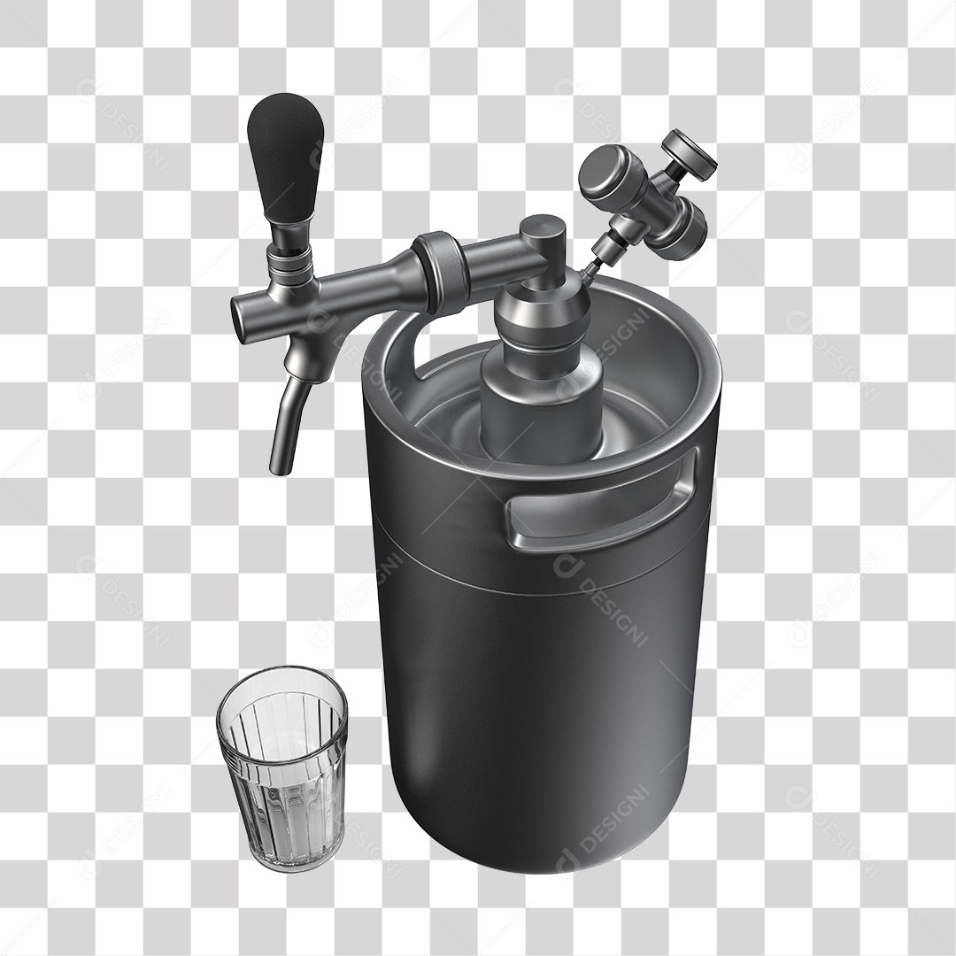 Chopeira com Torneira e Copo Elemento 3D PNG Transparente