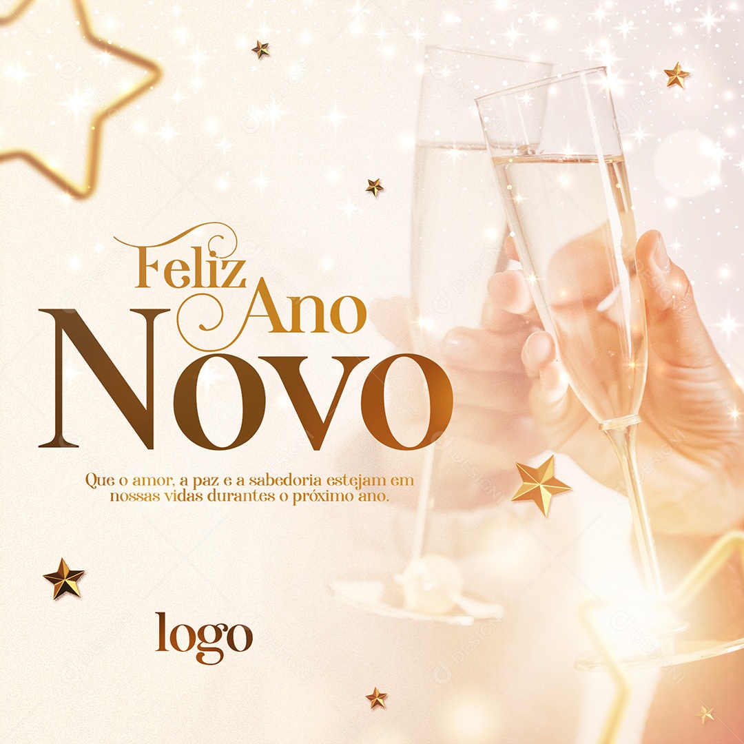 Feliz Ano Novo Que o Amor a Paz e a Sabedoria Estejam Em Nossas Vidas Durante o Próximo Ano Social Media PSD Editável