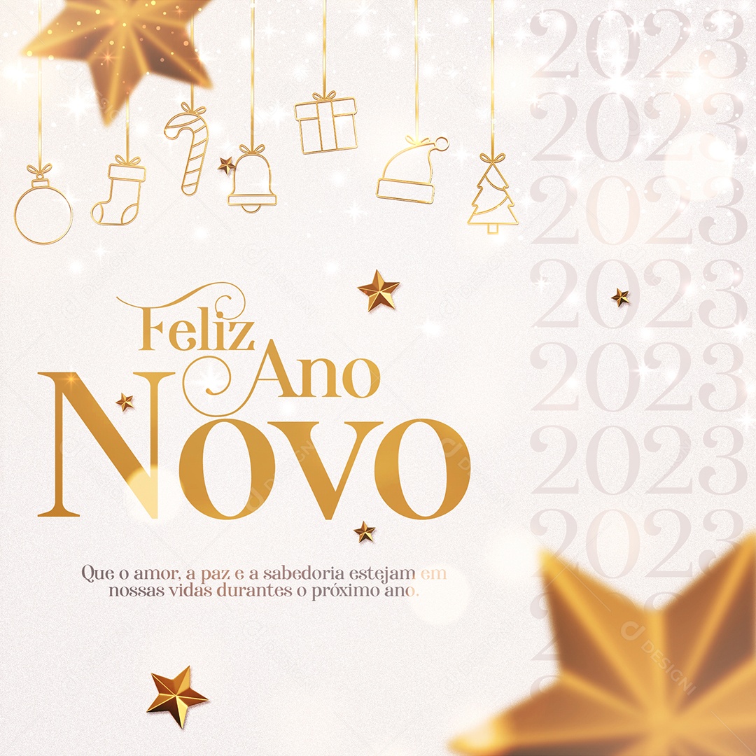 Feliz Ano Novo Que o Amor a Paz e a Sabedoria Estejam Em Nossas Vidas Durante o Próximo Ano Social Media PSD Editável