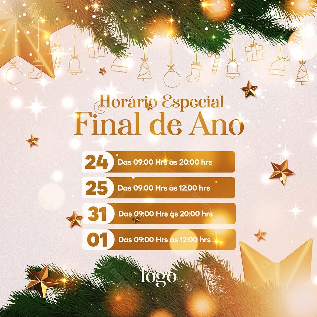 Horário Especial de Fim de Ano Social Media PSD Editável