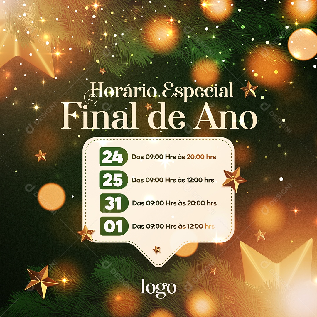 Horário Especial de Fim de Ano Social Media PSD Editável