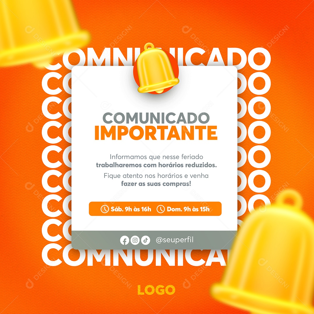 Comunicado Importante Horários de Fim de Ano Social Media PSD Editável