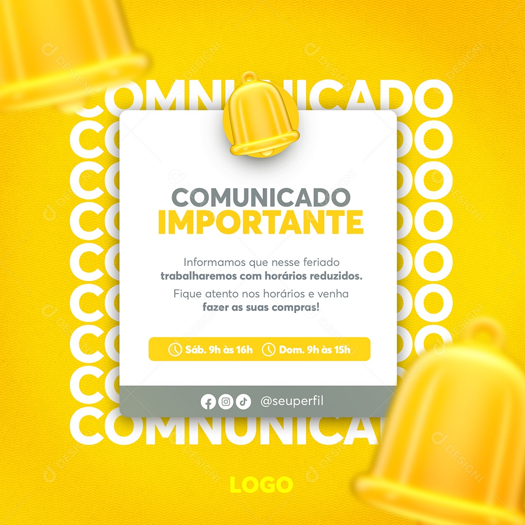 Comunicado Importante Horários de Fim de Ano Social Media PSD Editável