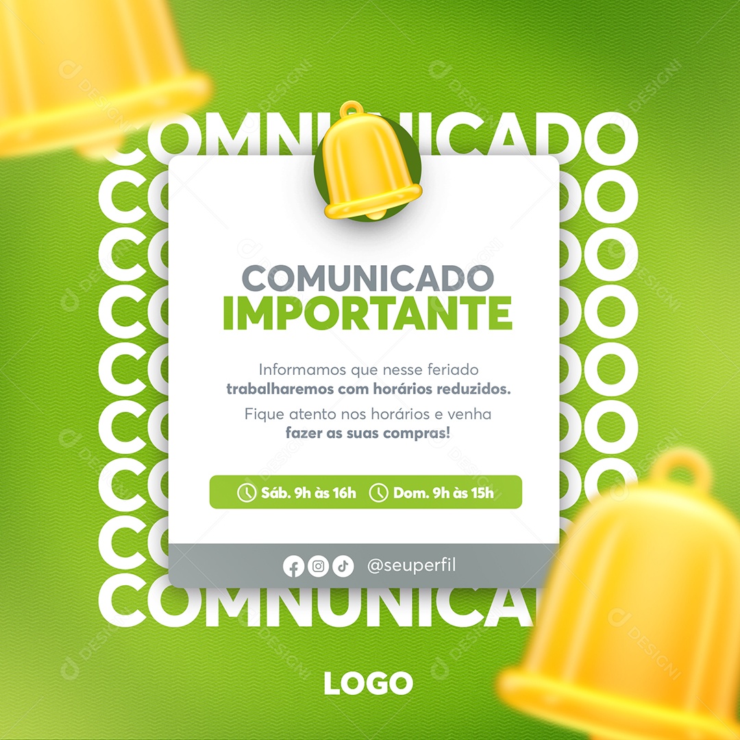 Comunicado Importante Horários de Fim de Ano Social Media PSD Editável