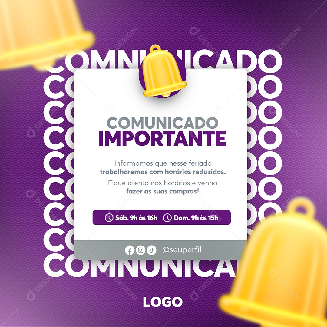 Comunicado Importante Horários de Fim de Ano Social Media PSD Editável