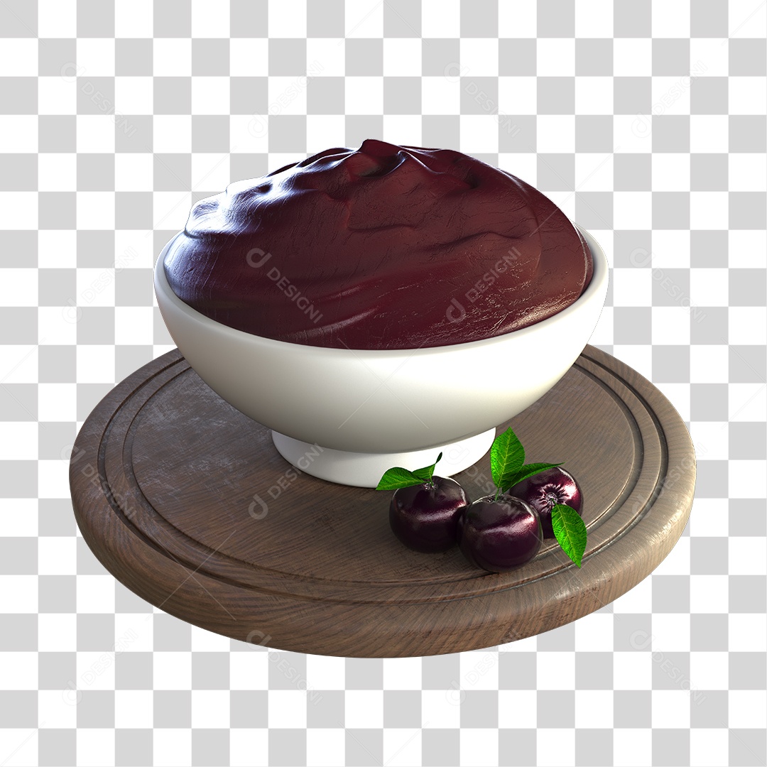 Tigela de Açaí Elemento 3D PNG Transparente