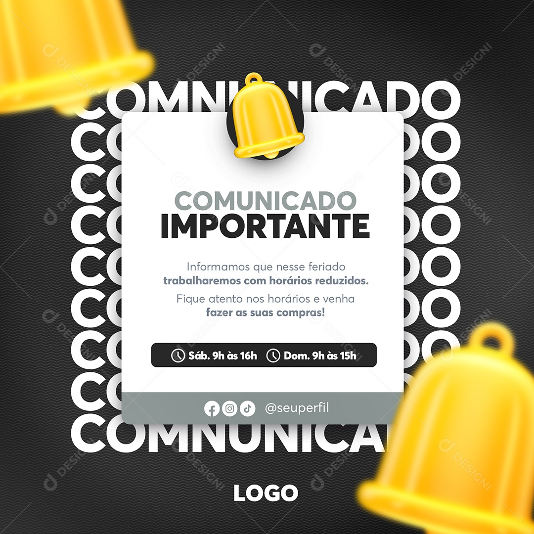 Comunicado Importante Horários de Fim de Ano Social Media PSD Editável