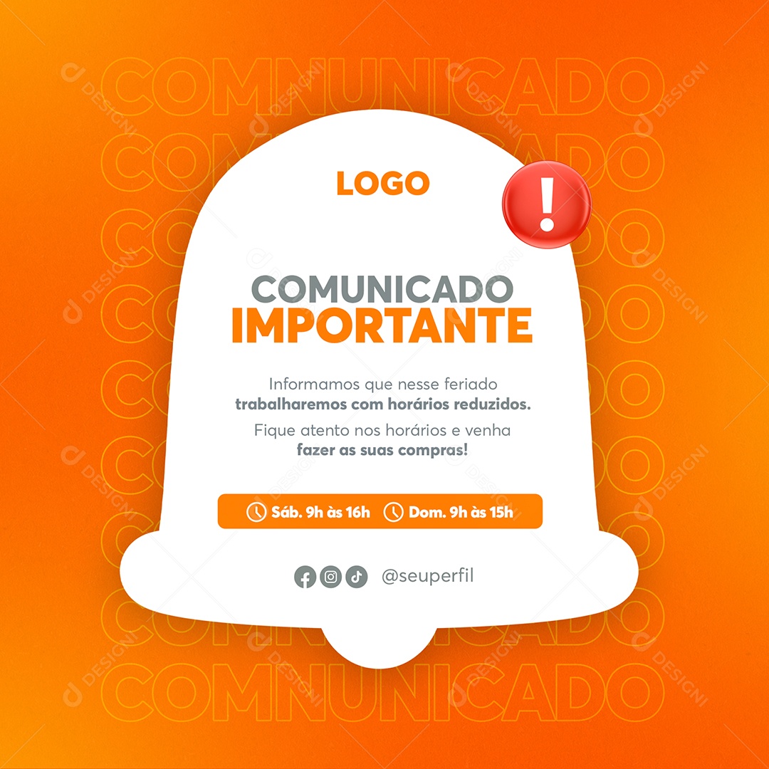 Comunicado Importante Horários de Fim de Ano Social Media PSD Editável